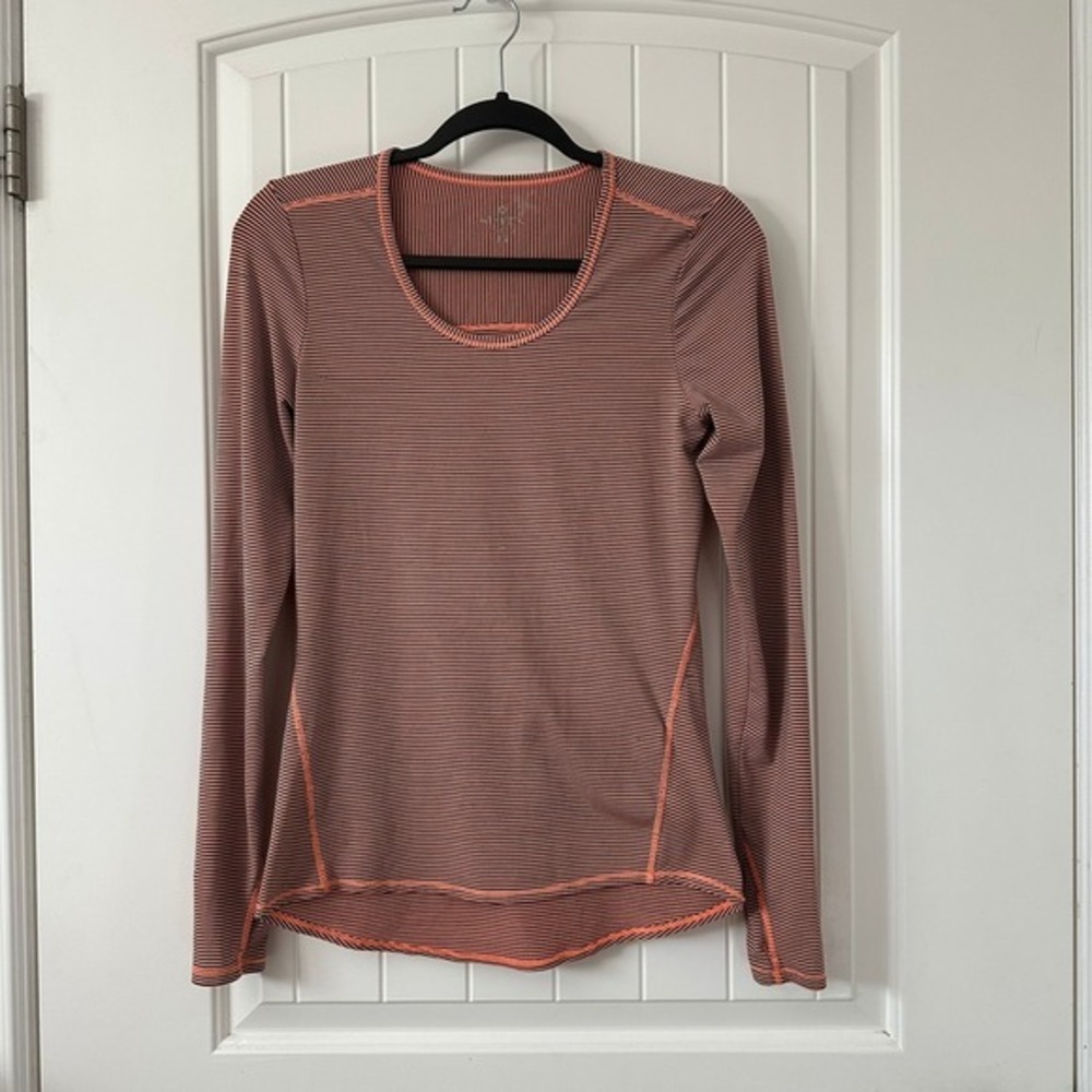 Athleta‎ Striped Athletic Long Sleeve Top Orange Grey Stripes XS